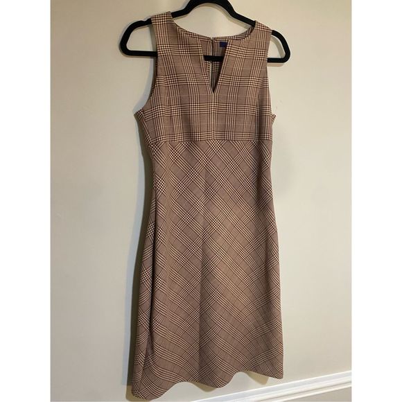 W by Worth Rust Red Cream Checked V-Neck Midi Dress, Size 6 - Picture 2 of 13